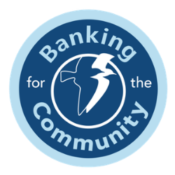 Dark blue and light blue Banking for the Community logo with BankGloucester double seagull icon.